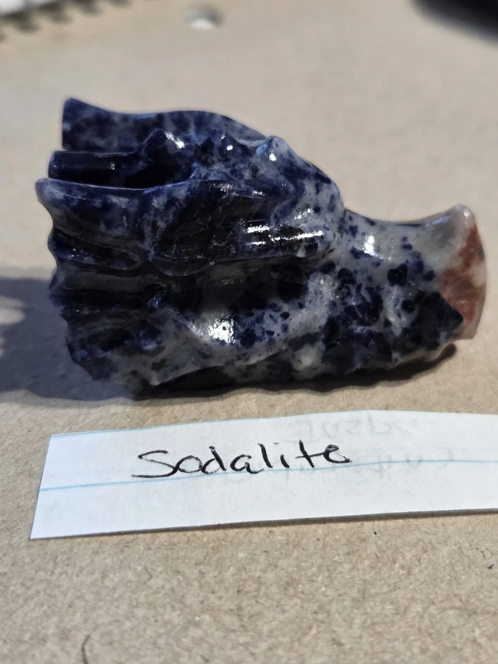 Detailed Sodalite Crystal Carved Dragon Head Stone Sculpture Decor